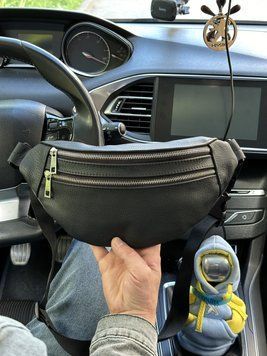 Бананка сумка на пояс чоловіча з натуральної шкіри чорна БЧ-02 фото